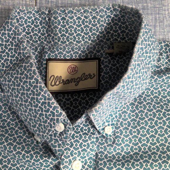 Wrangler Button Down Shirt Long Sleeve Blue Geometric Men's XL - Picture 4 of 8